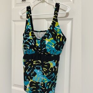 Merona Black and Blue Tankini top with Tropical Pattern